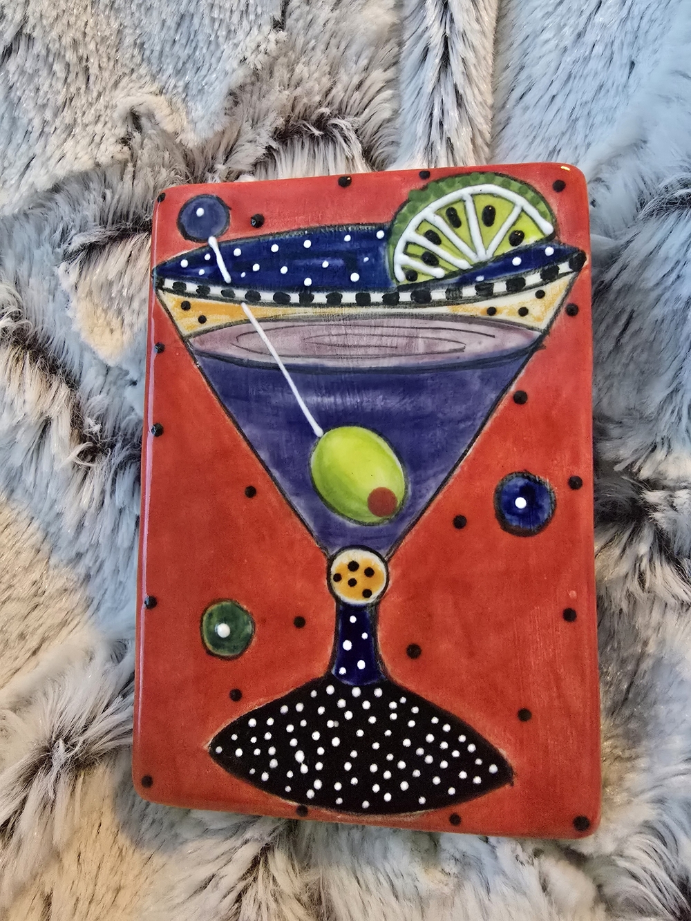 Colorful Martini Ceramic Wall Plaque/Shelf Display/ Riser 3x4 EUC